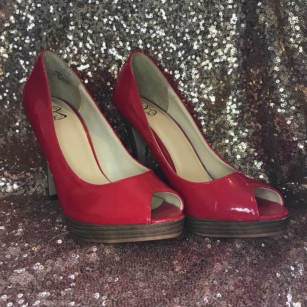 Red peep toe heels size 6